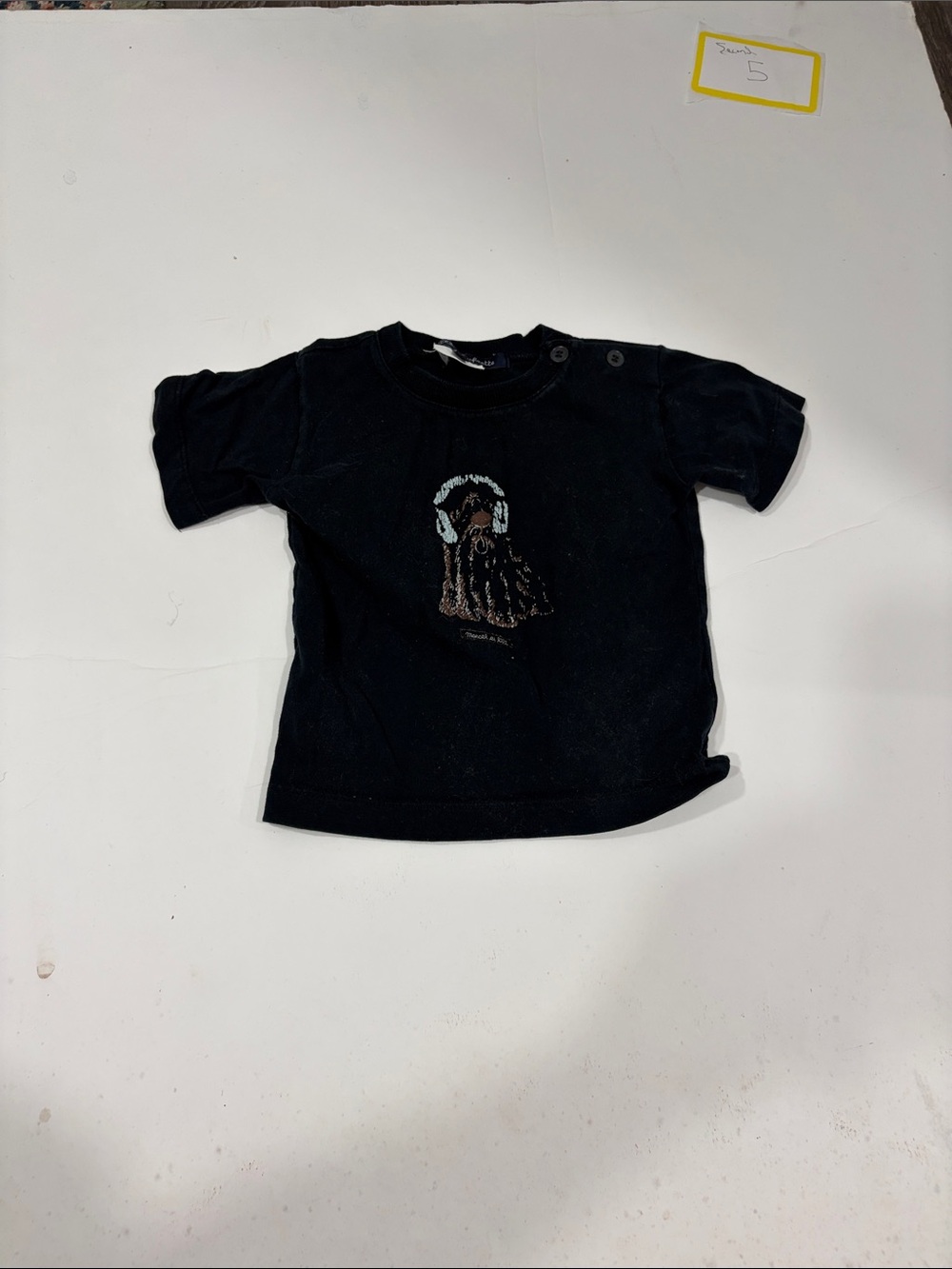 Lili Gaufrette Black Short-Sleeve Tee with Headphones Dog Graphic